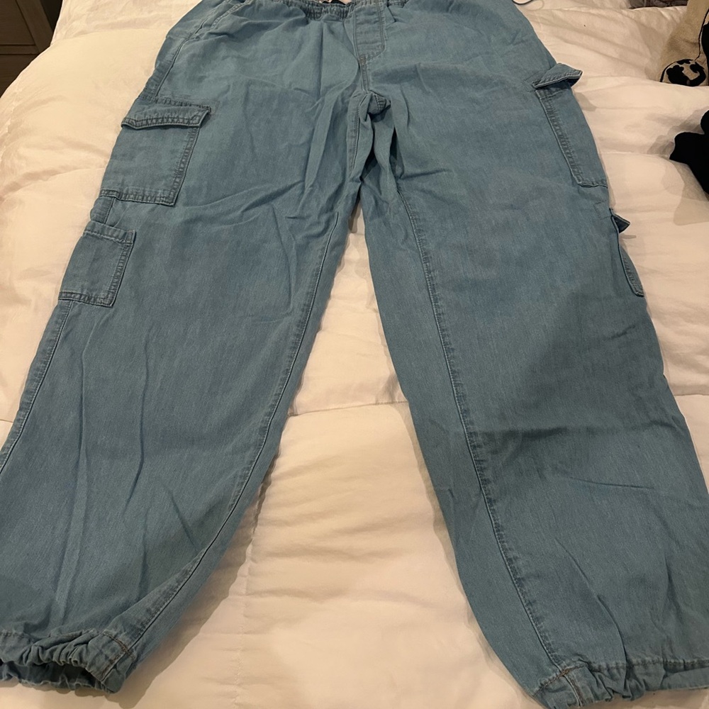 SO Women's Wide Leg Cargo Pants - Light Blue